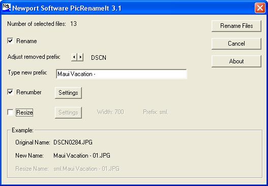 Easily rename, renumber and resize files.  Integrates with Windows Explorer.