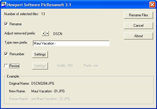 Click to view PicRenameIt 3.1 screenshot