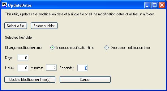 Update file modification dates by days, hours, minutes, or seconds.  Free.
